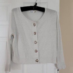 Calvin Klein Silver Button Up Shrug Cardigan Women's Medium NWOT cropped